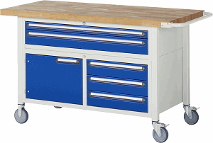 Fahrbare Werkbank Modell 8922, B 1500xT 700xH 920mm, Buche-Massiv-Platte 40mm
