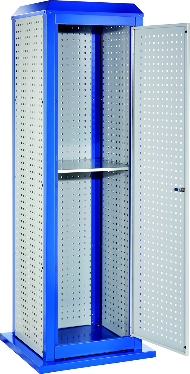 Tooltower, 2015x700x700 mm HxBxT, mit 3 aussenliegende, 2 innenliegende Lochplatten, 1 Lochplattentüre, ganze Höhe, 1 Fachboden