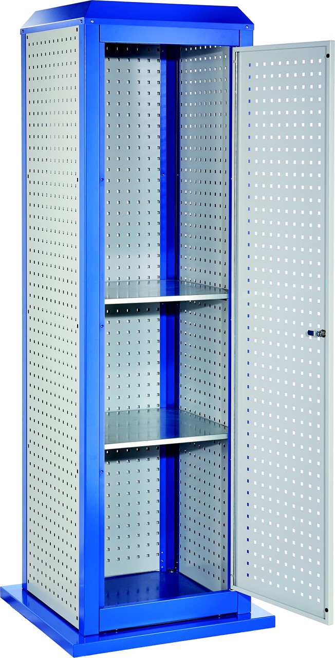 Tooltower, 2015x700x700 mm HxBxT, mit 3 aussenliegende, 2 innenliegende Lochplatten, 1 Lochplattentüre, ganze Höhe, 2 Fachboden