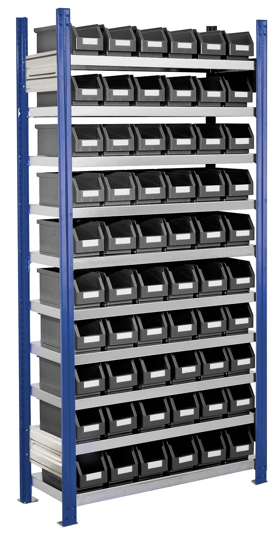 Sichtlagerkästen-Grundregal, Modell 11, Profile RAL 5010 enzianblau