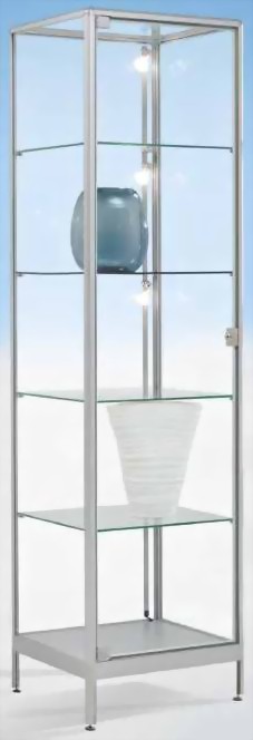 Säulenvitrine 1950x500x500 mm HxBxT mit 5-seitiger ESG-Verglasung, eckige Profile