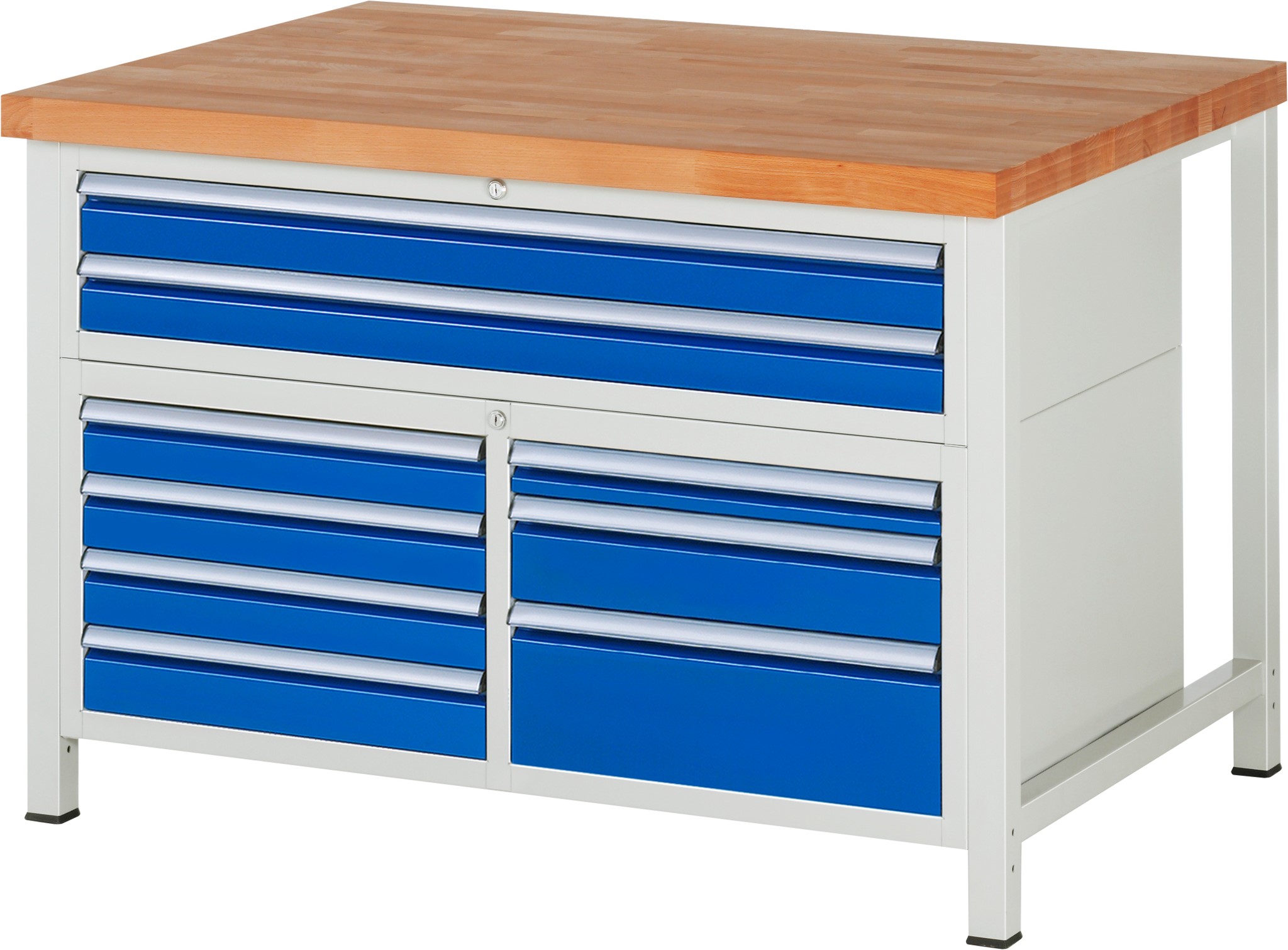 Werkbank Modell 8923, B 1250xT 900xH 840mm, Buche-Massiv-Platte 40mm