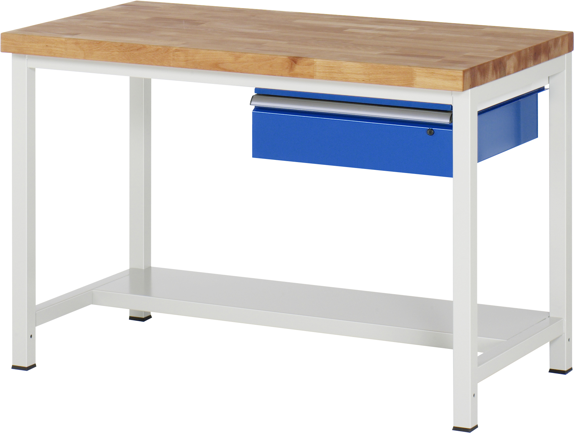Werkbank verstellbare Höhe, B 1250xT 900xH 840-1040mm, Buche-Massiv-Platte 40mm