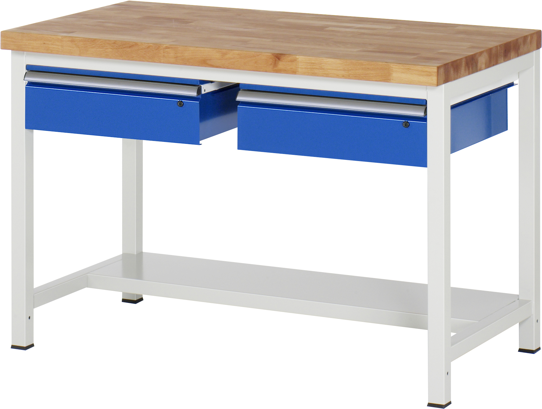 Werkbank verstellbare Höhe, B 1250xT 900xH 840-1040mm, Buche-Massiv-Platte 40mm