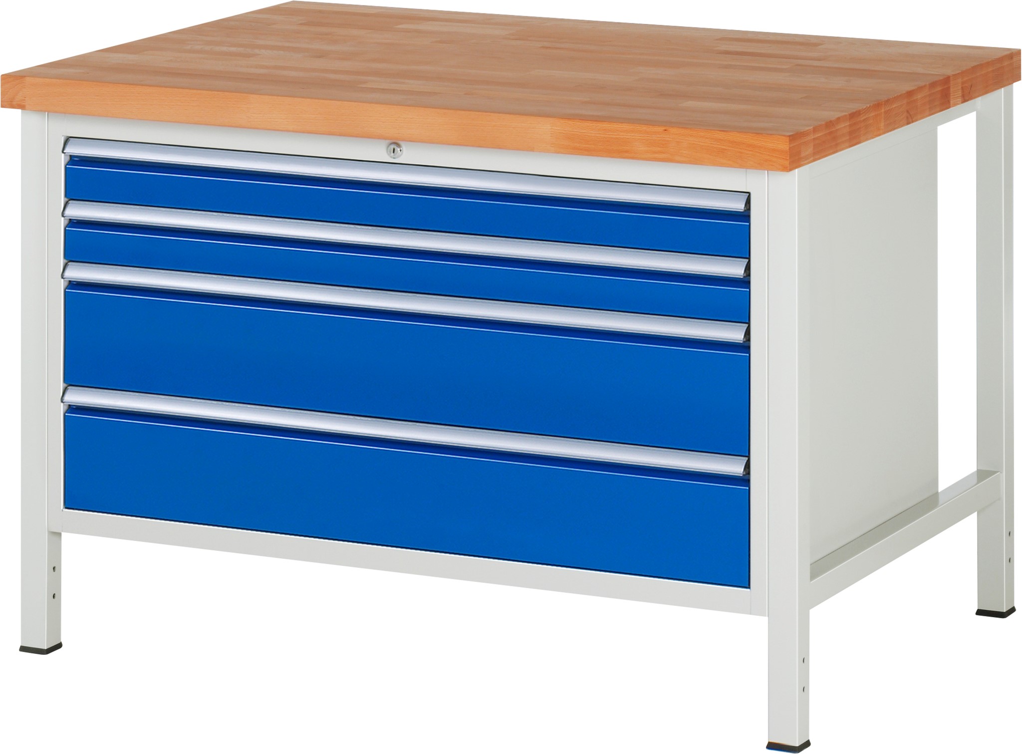 Werkbank Modell 8361, B 1250xT 900xH 840-1040mm, Buche-Massiv-Platte 40mm