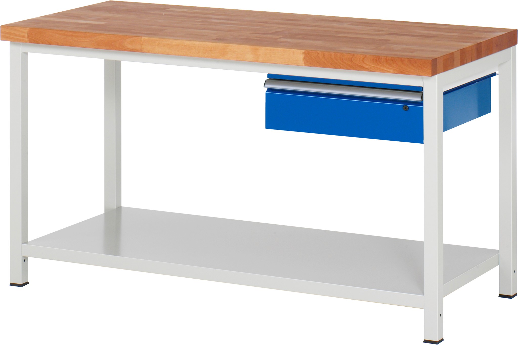 Werkbank verstellbare Höhe, B 1500xT 700xH 840-1040mm, Buche-Massiv-Platte 40mm