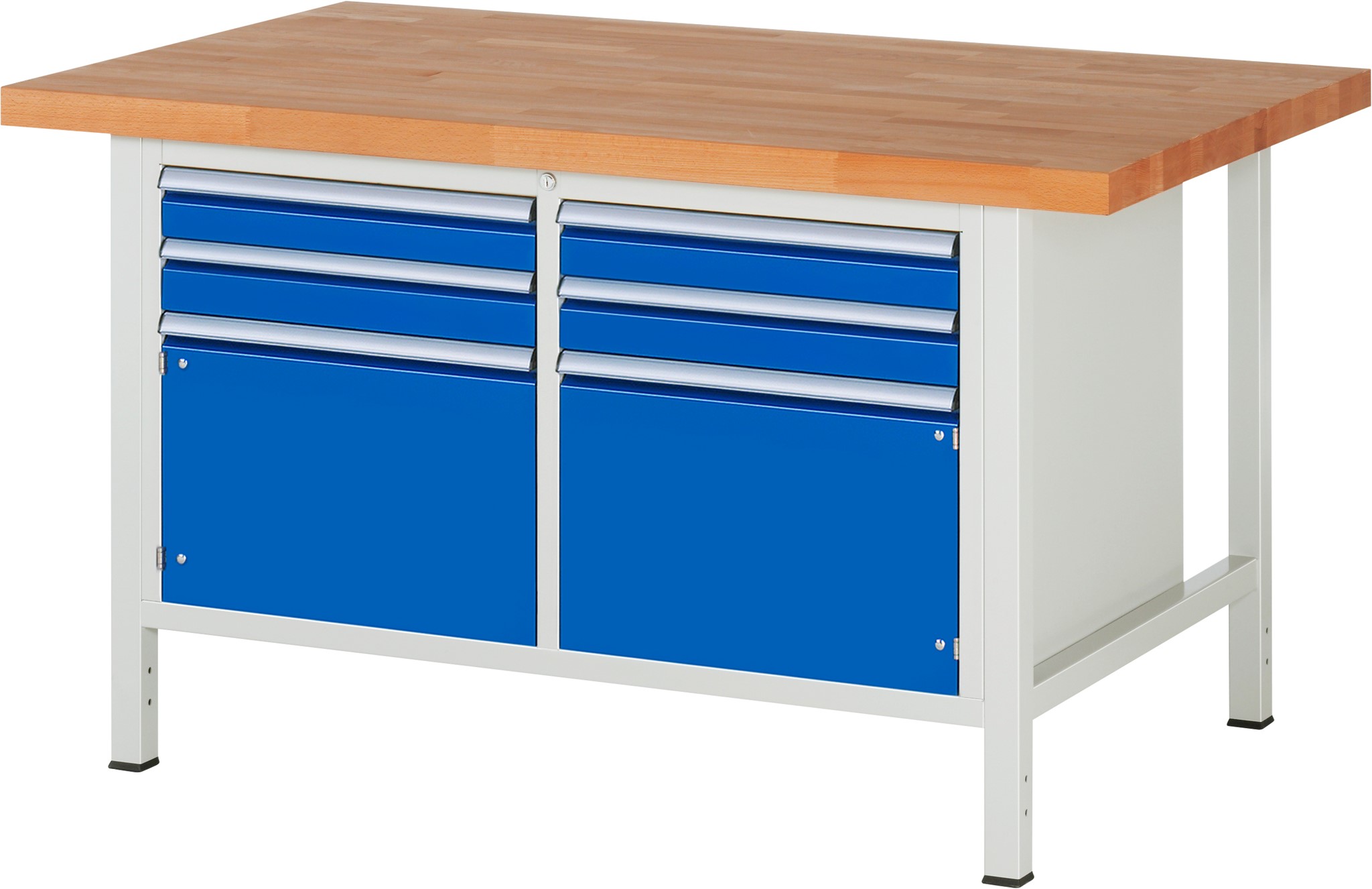 Werkbank Modell 8469, B 1500xT 900xH 840-1040mm, Buche-Massiv-Platte 40mm