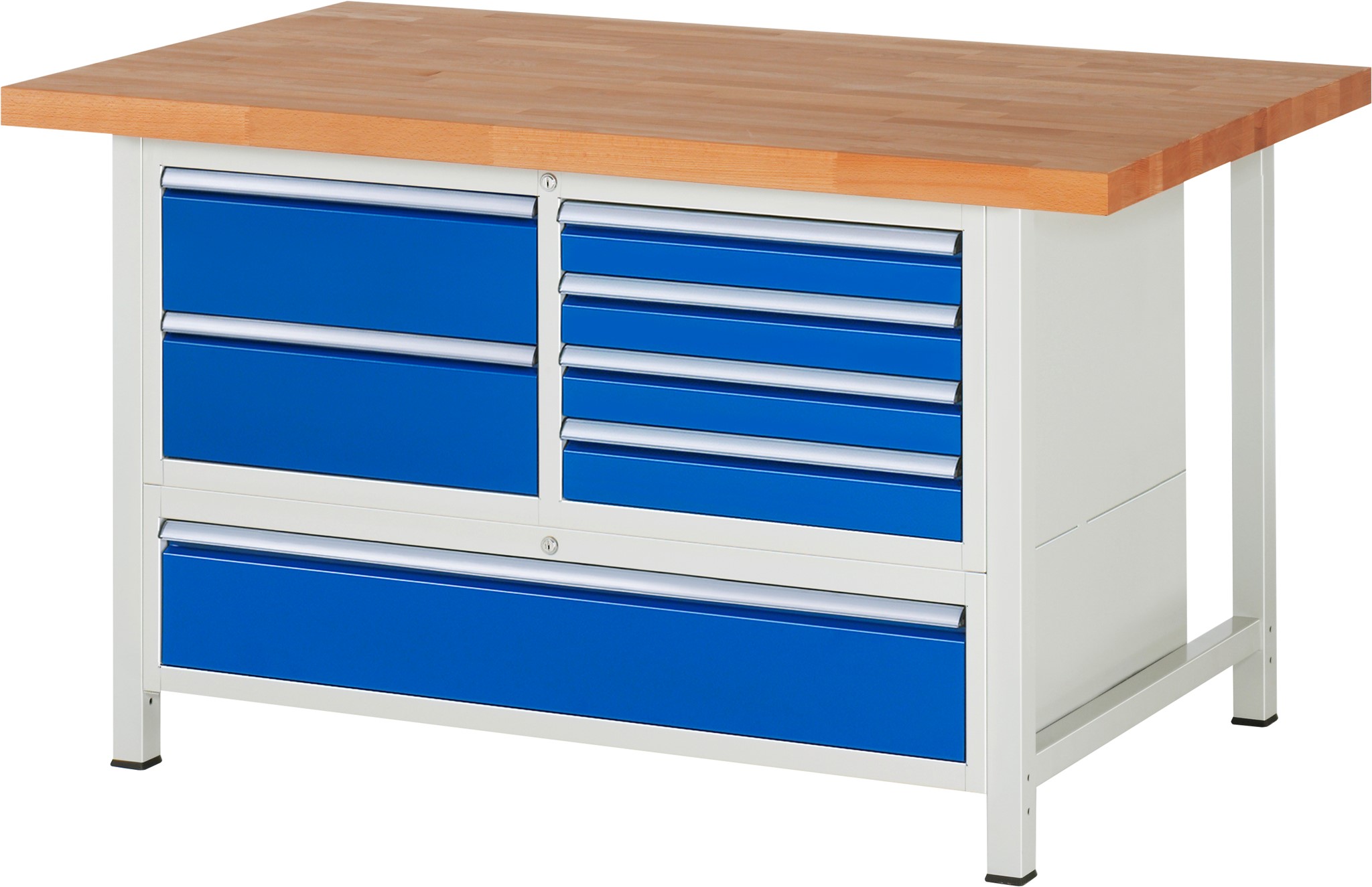 Werkbank Modell 8931, B 1500xT 900xH 840-1040mm, Buche-Massiv-Platte 40mm