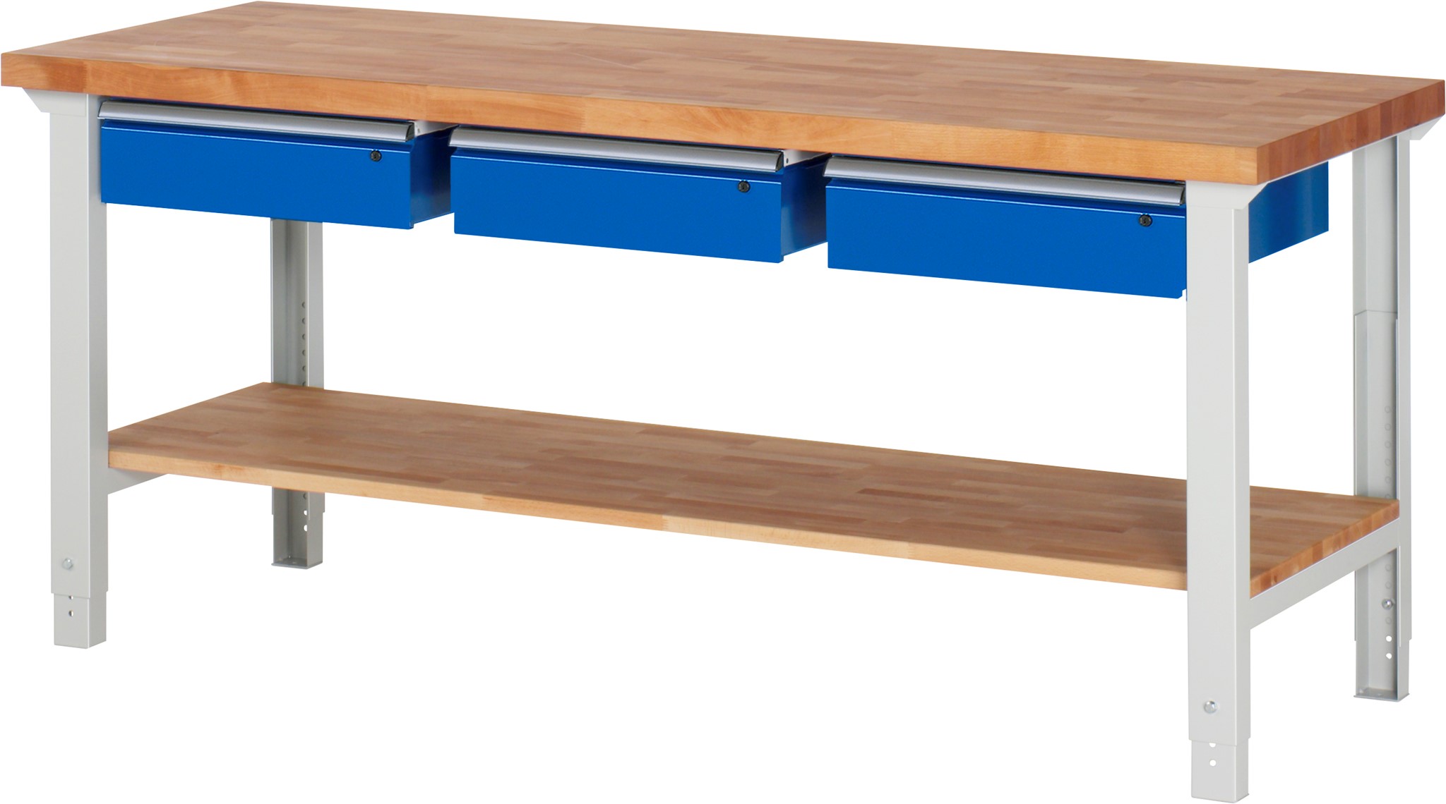 Werkbank Modell 7000, B 2000 x T 700 x H 790-1140 mm, Buche-Massiv-Platte 40 mm