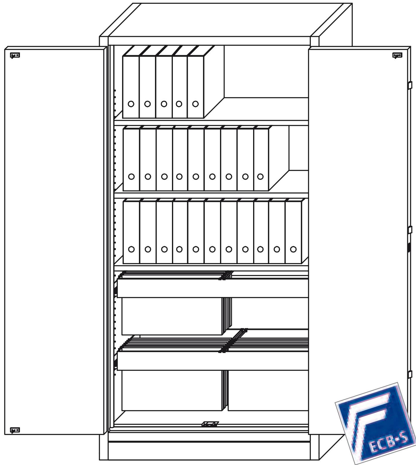 Aktenschrank PRIO 90, 1964x1064x491 mm HxBxT, 90 Minuten feuerresistent mit Hängeregister