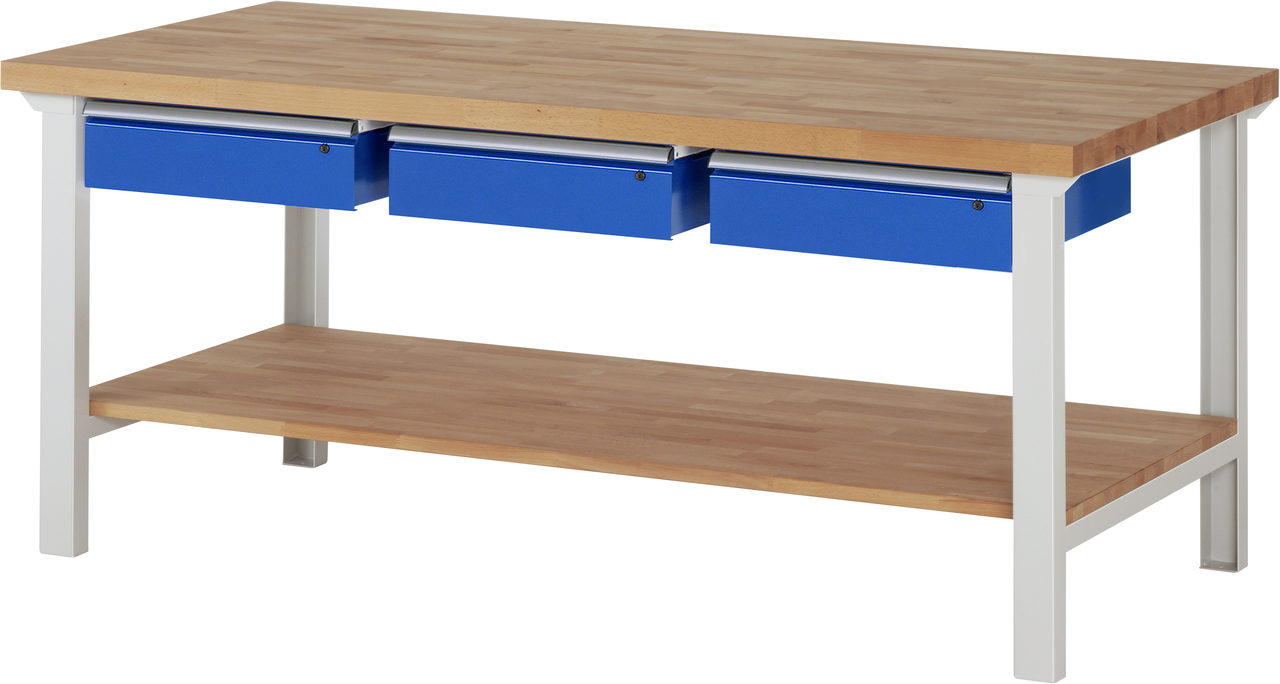 Werkbank Modell 7003, B 2000 x T 900 x H 840 mm, Buche-Massiv-Platte 40 mm