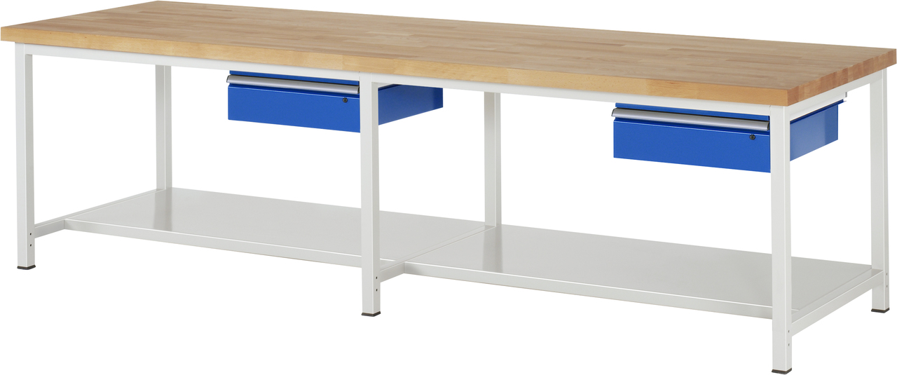 Werkbank fixe Höhe, B 3000xT 900xH 840mm, Buche-Massiv-Platte 40mm