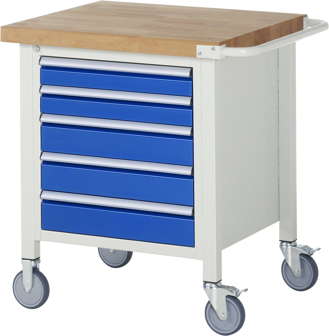Fahrbare Werkbank, 750 x 700 x 880-1080mm BxTxH, Buche-Massiv-Platte 40mm