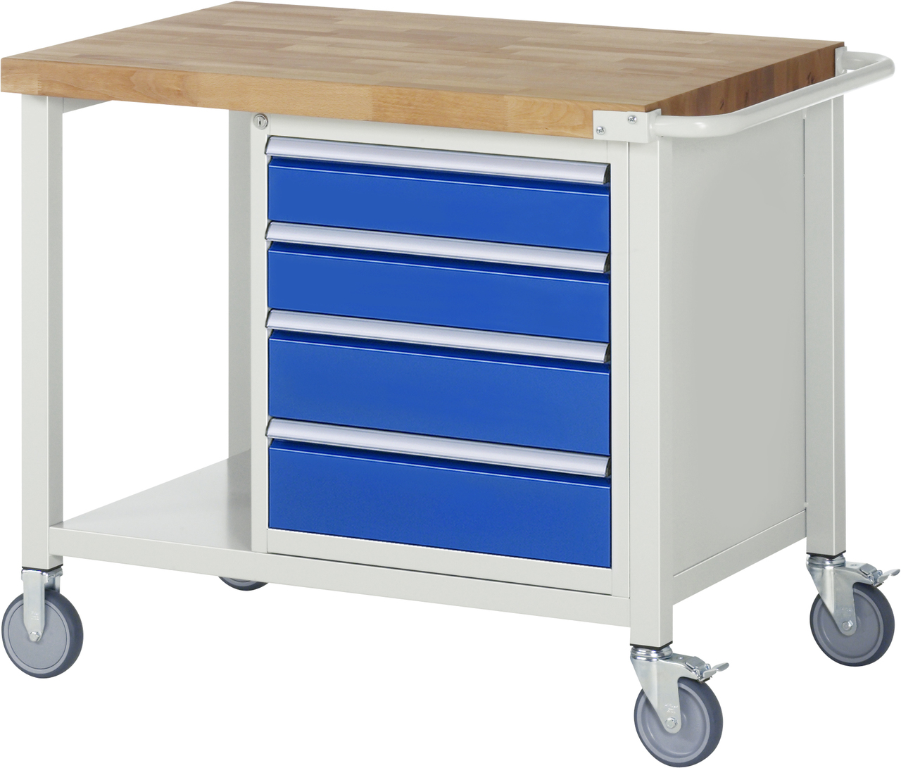 Fahrbare Werkbank Modell 8162, B 1000xT 700xH 880mm, Buche-Massiv-Platte 40mm