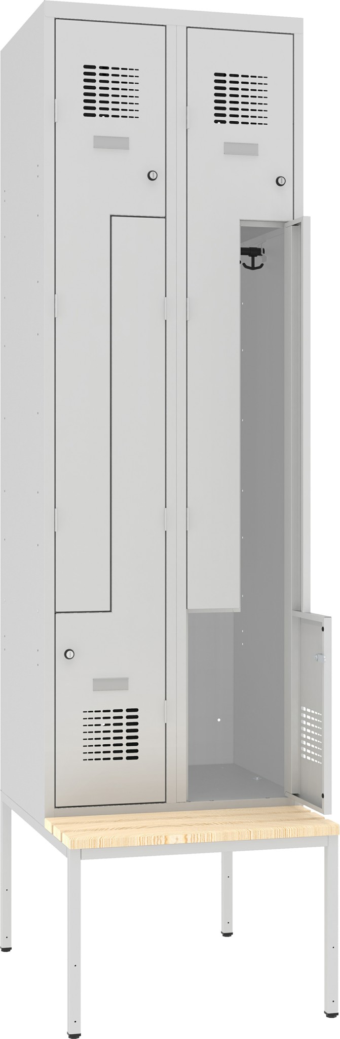 Z-Garderobenschrank untergebaute Sitzbank
