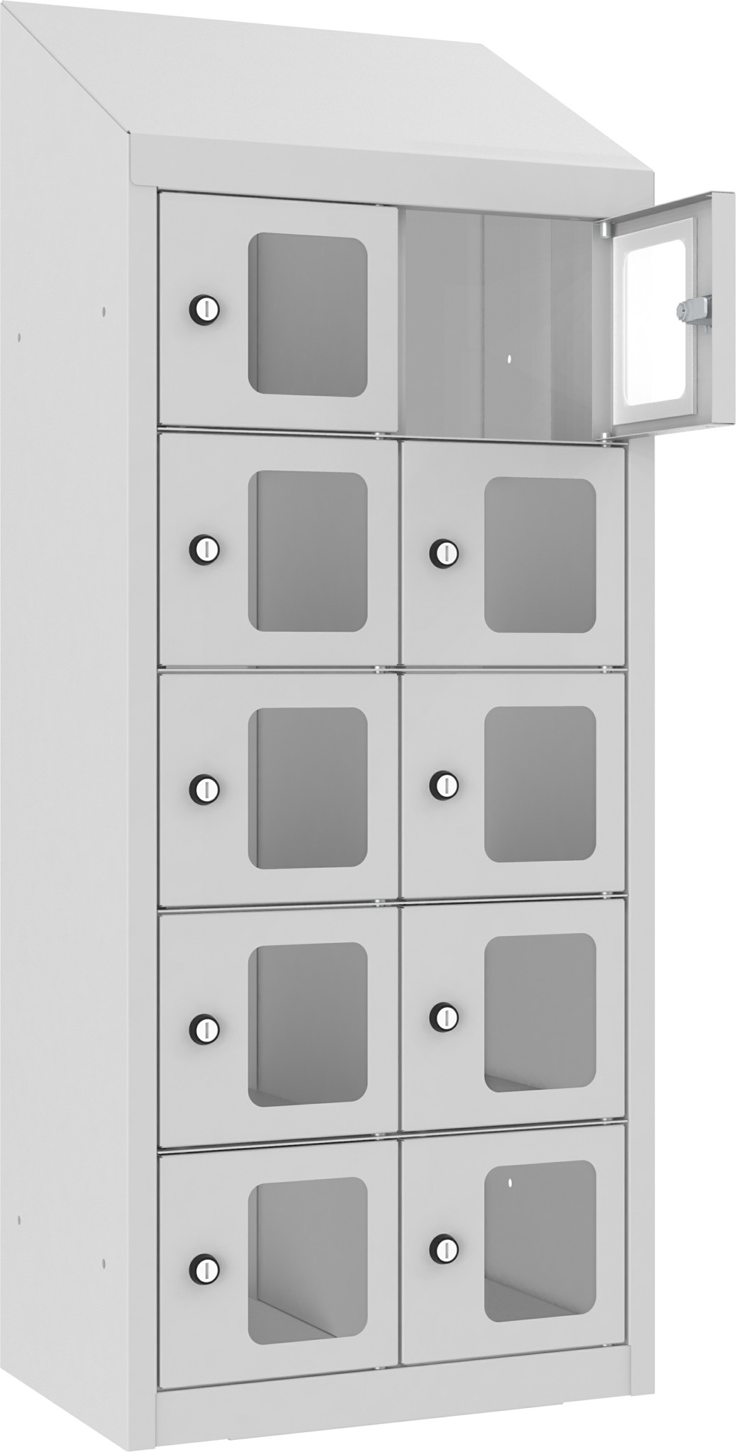 Wandschliessfachschrank mit Schrägdach und Sichtfenster SUS 225WP, 430 mm, 2 Abteil mit 5 Fächer übereinander, Total 10 Fächer