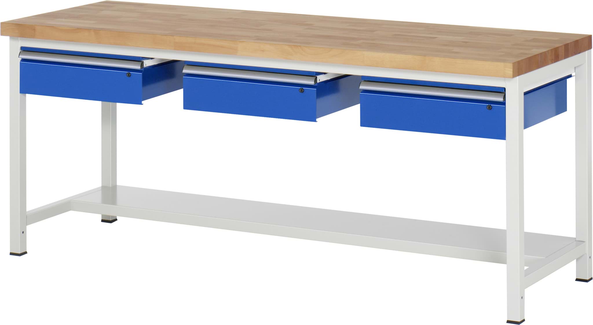 Werkbank Modell 8003, B 2000xT 900xH 840-1040mm, Buche-Massiv-Platte 40mm