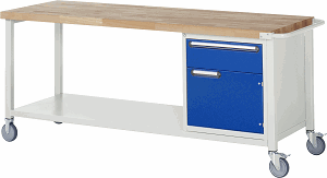 Fahrbare Werkbank Modell 8152, B 2000xT 700xH 880mm, Buche-Massiv-Platte 40mm