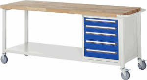 Fahrbare Werkbank Modell 8171, B 2000xT 700xH 880-1080mm, Buche-Massiv-Platte 40mm